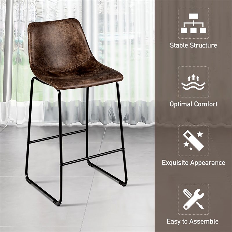 Costway Contemporary Faux Suede Bar Stool with Metal Legs in Brown (Set of 2)