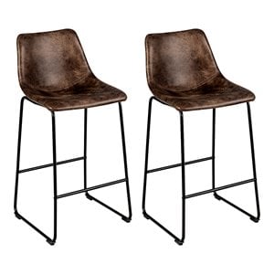 Costway Contemporary Faux Suede Bar Stool with Metal Legs in Brown (Set of 2)