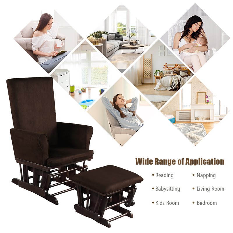 Costway Contemporary Fabric Rocking Chair Glider & Ottoman Set in Brown