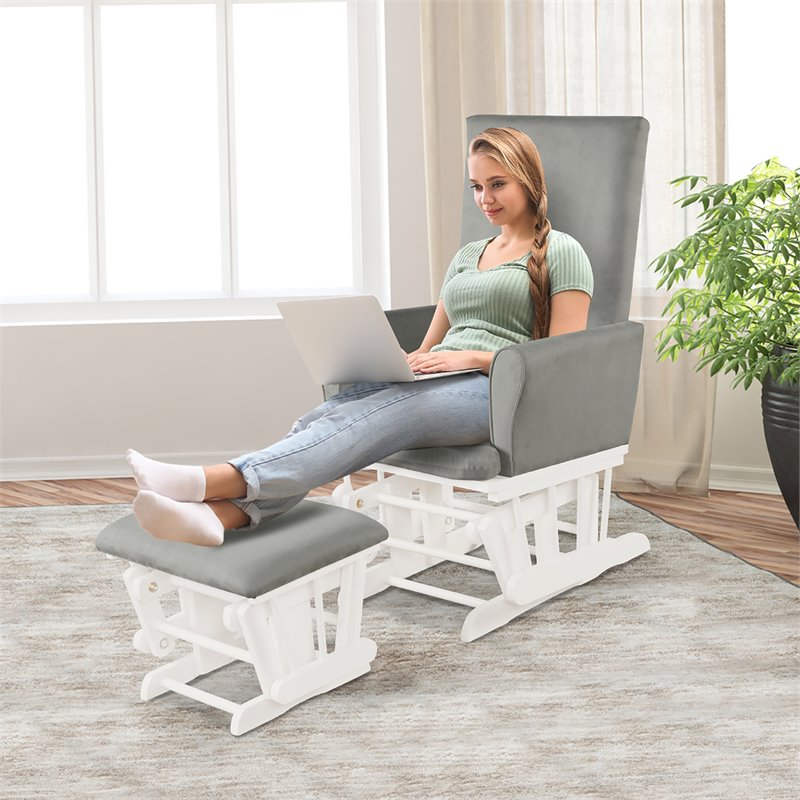 Costway Contemporary Fabric Rocking Chair Glider & Ottoman Set in Light Gray