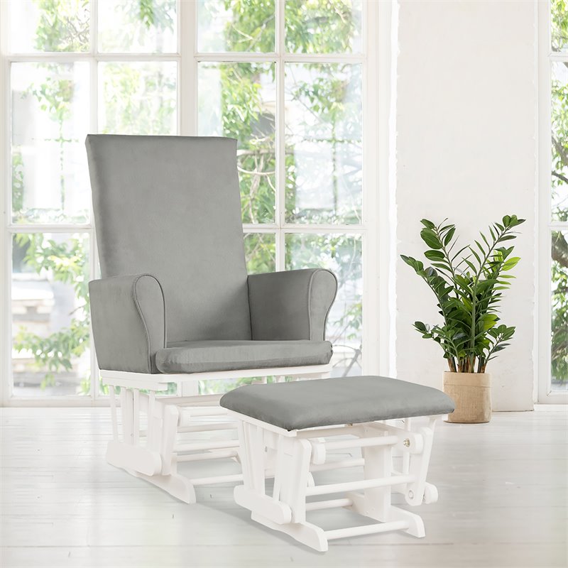 Costway Contemporary Fabric Rocking Chair Glider & Ottoman Set in Light Gray