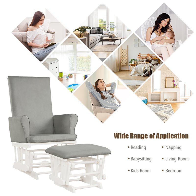 Costway Contemporary Fabric Rocking Chair Glider & Ottoman Set in Light Gray