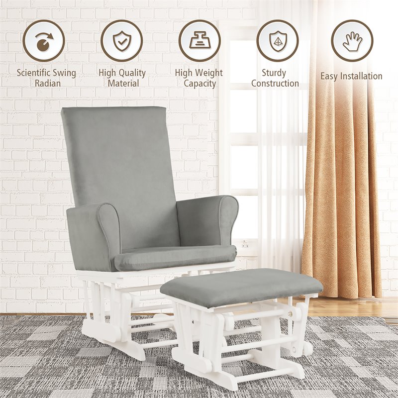 Costway Contemporary Fabric Rocking Chair Glider & Ottoman Set in Light Gray