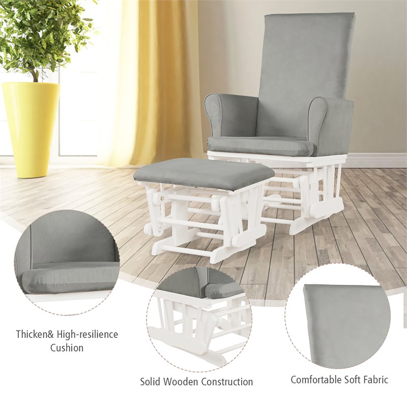 Costway Contemporary Fabric Rocking Chair Glider & Ottoman Set in Light Gray