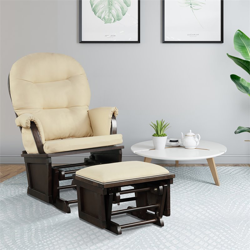 Costway Contemporary Fabric Rocking Chair Glider & Ottoman Set in Beige