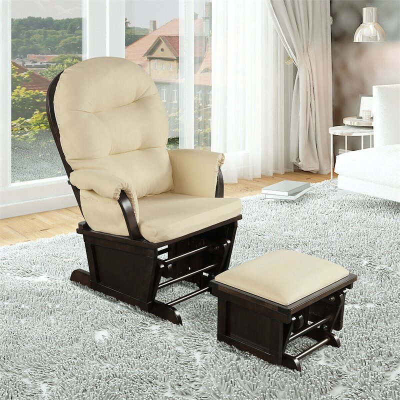 Costway Contemporary Fabric Rocking Chair Glider & Ottoman Set in Beige
