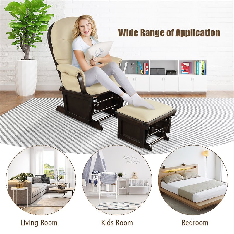 Costway Contemporary Fabric Rocking Chair Glider & Ottoman Set in Beige