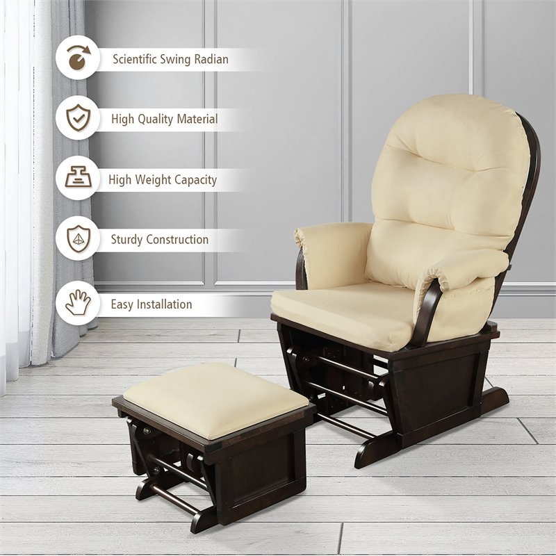 Costway Contemporary Fabric Rocking Chair Glider & Ottoman Set in Beige