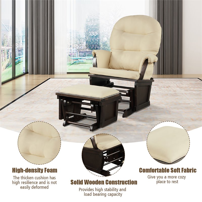 Costway Contemporary Fabric Rocking Chair Glider & Ottoman Set in Beige