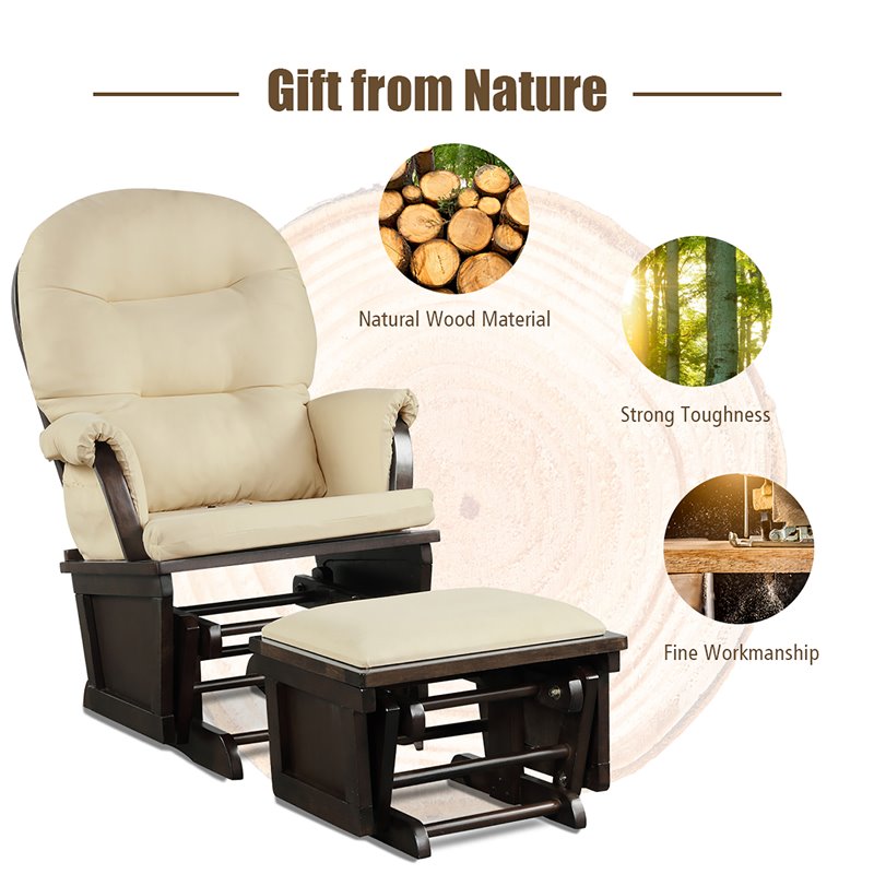 Costway Contemporary Fabric Rocking Chair Glider & Ottoman Set in Beige