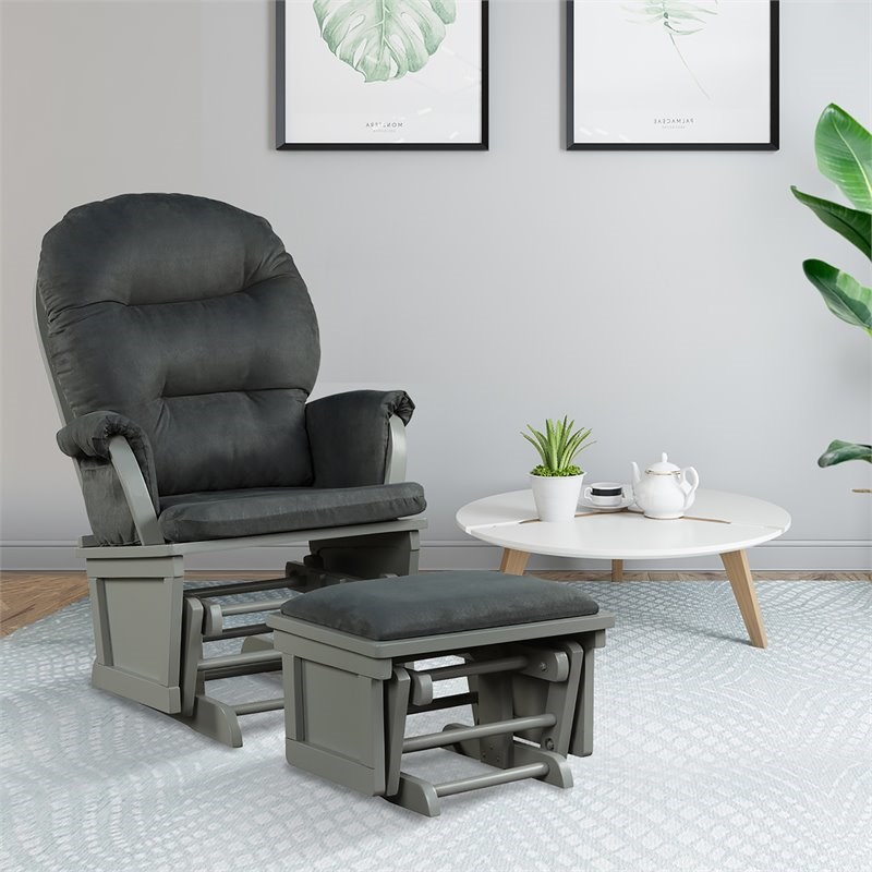 Costway Contemporary Fabric Rocking Chair Glider & Ottoman Set in Dark Gray