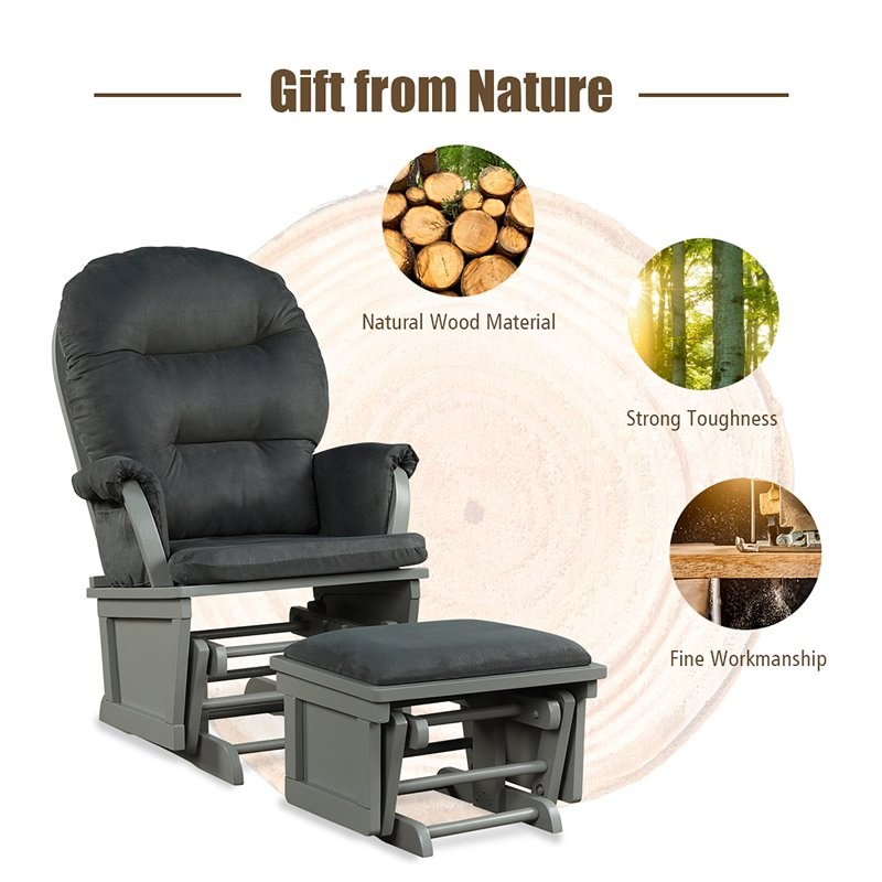 Costway Contemporary Fabric Rocking Chair Glider & Ottoman Set in Dark Gray