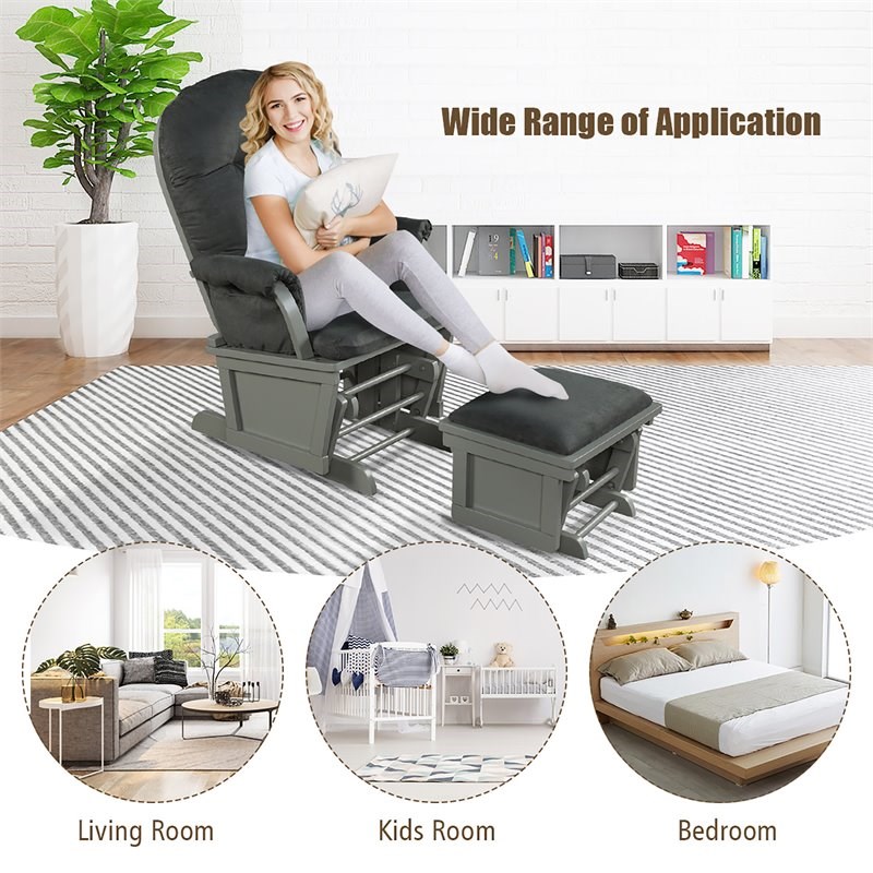 Costway Contemporary Fabric Rocking Chair Glider & Ottoman Set in Dark Gray