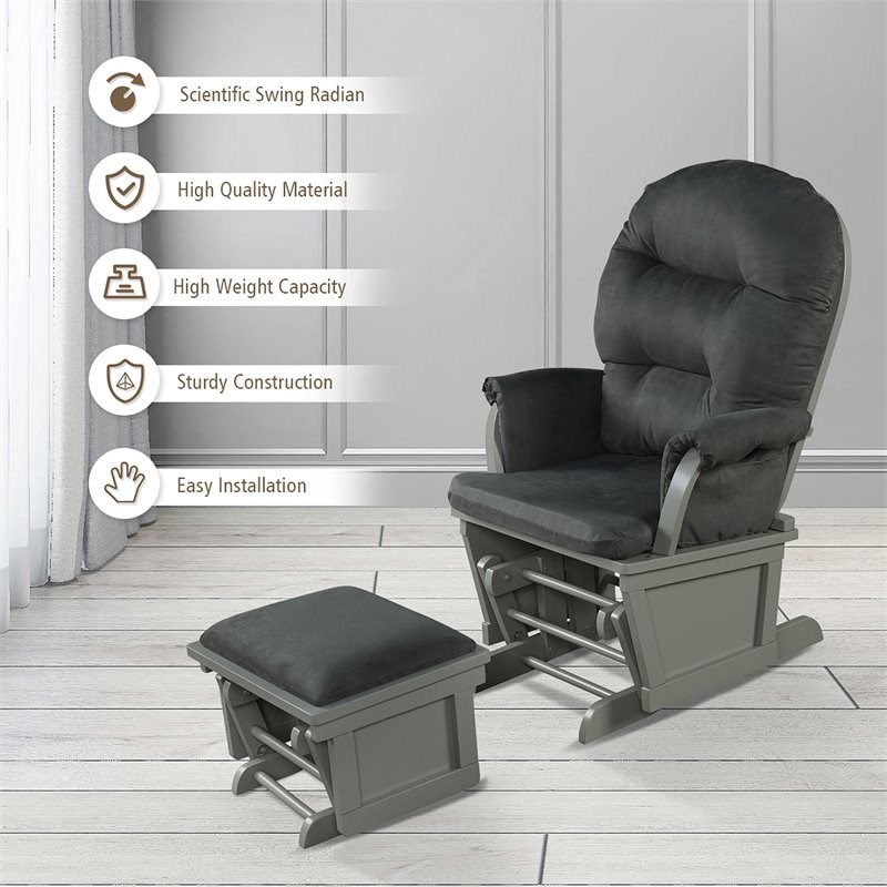 Costway Contemporary Fabric Rocking Chair Glider & Ottoman Set in Dark Gray