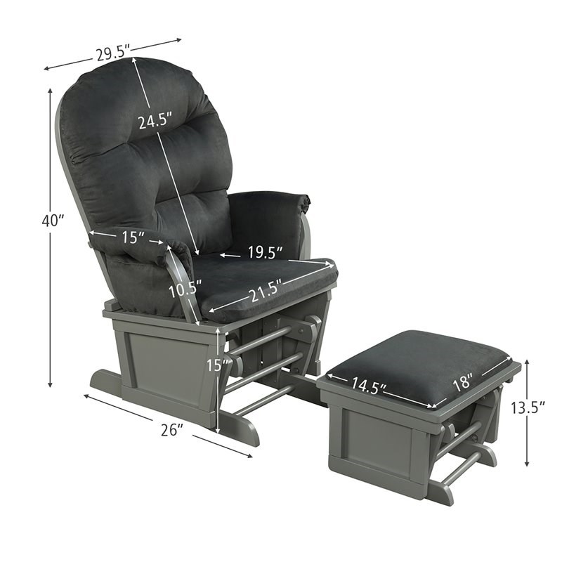 Costway Contemporary Fabric Rocking Chair Glider & Ottoman Set in Dark Gray