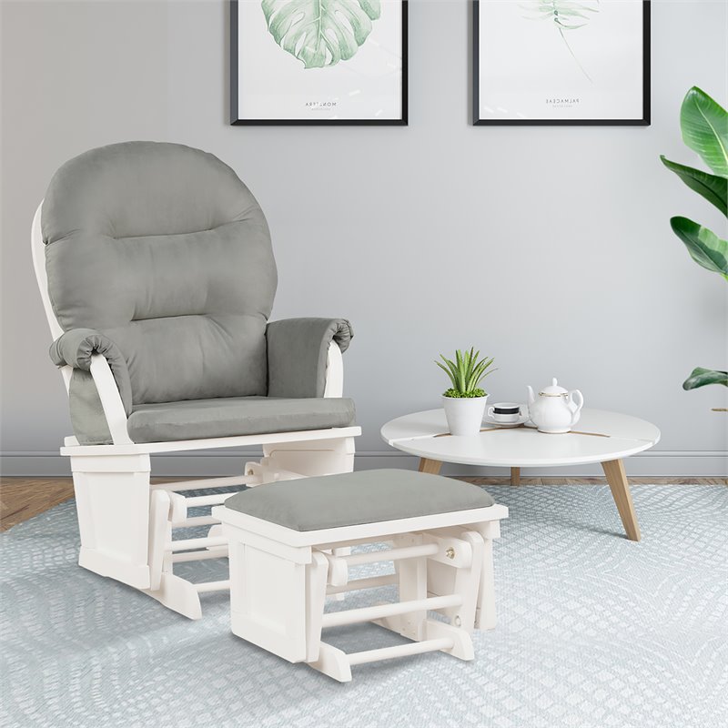 Costway Baby Nursery Relax Rocker Glider & Ottoman Set with Cushion in Gray