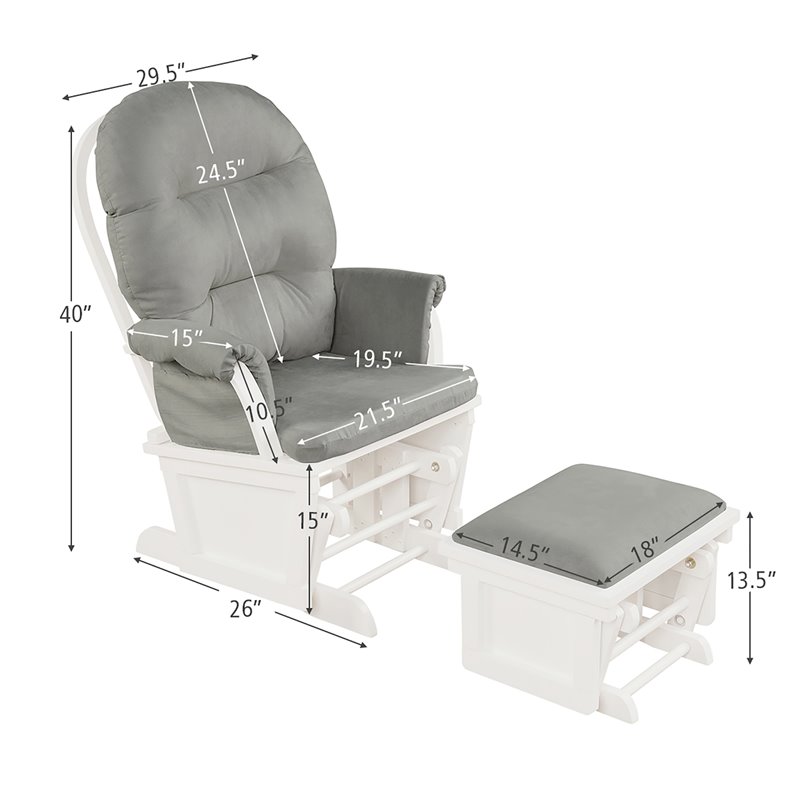 Costway Baby Nursery Relax Rocker Glider & Ottoman Set with Cushion in Gray