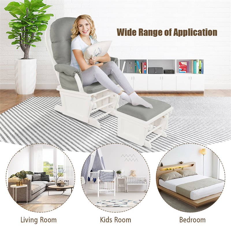 Costway Baby Nursery Relax Rocker Glider & Ottoman Set with Cushion in Gray