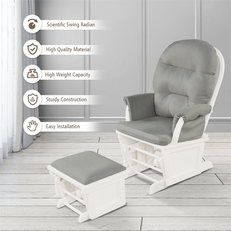 Costway Baby Nursery Relax Rocker Glider & Ottoman Set with Cushion in Gray