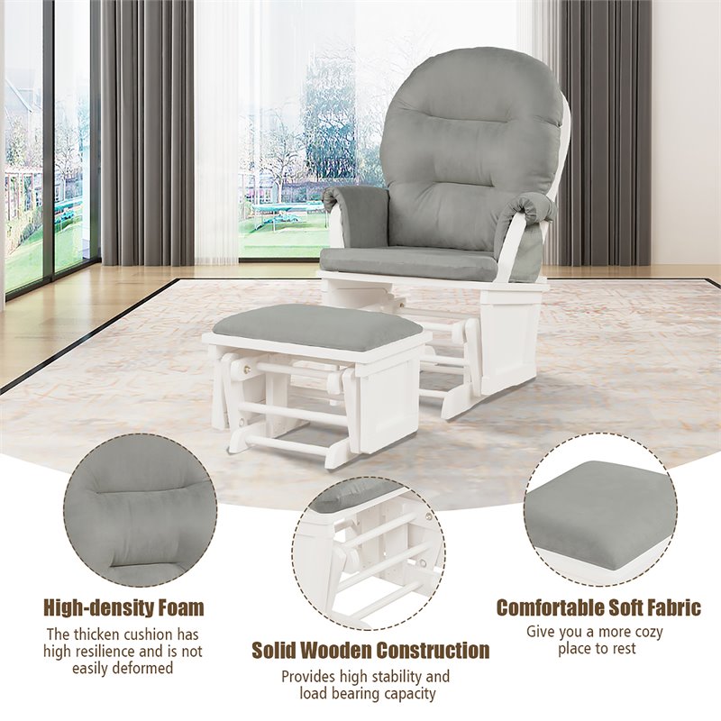 Costway Baby Nursery Relax Rocker Glider & Ottoman Set with Cushion in Gray