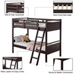 Costway Contemporary MDF and Wood Twin Over Twin Bunk Bed in Espresso