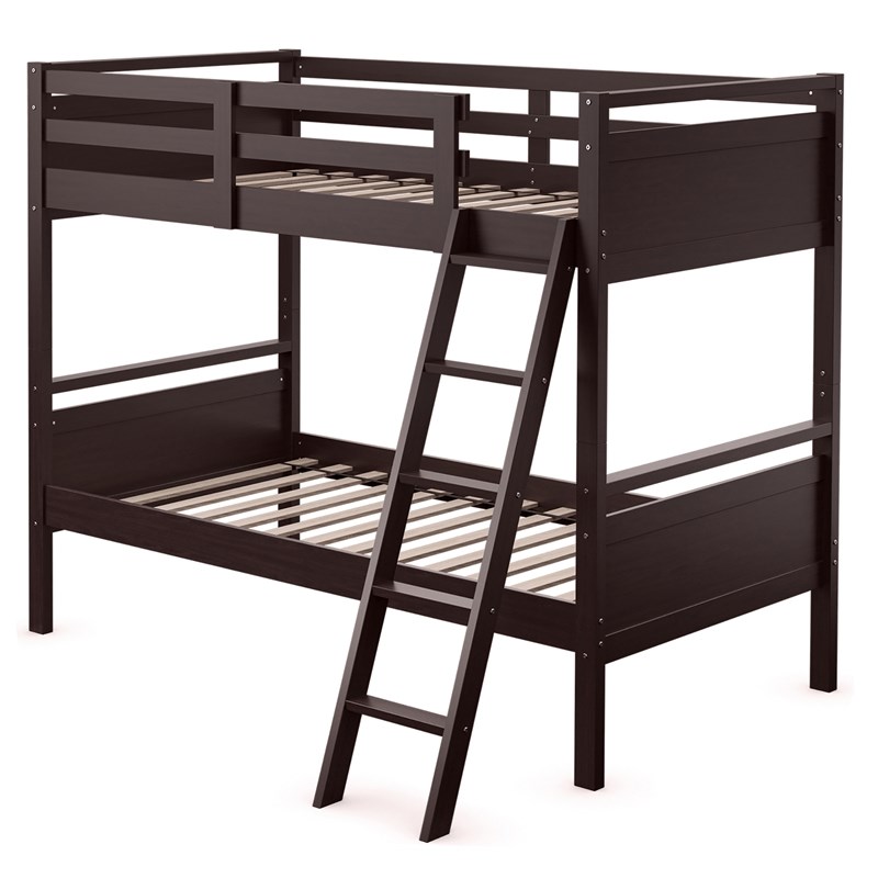 Costway Contemporary MDF and Wood Twin Over Twin Bunk Bed in Espresso