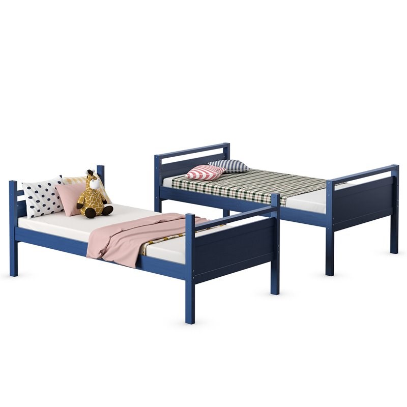 Costway Contemporary MDF and Wood Twin Over Twin Bunk Bed in Navy