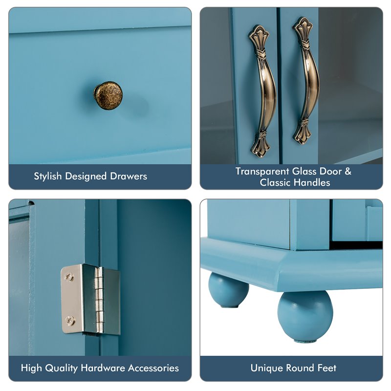 Costway Drawers & Doors Buffet Sideboard Table Kitchen Storage Cabinet in Blue