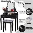 Costway Vanity Set with Dressing Table and Cushion Stool in Black