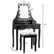 Costway Vanity Set with Dressing Table and Cushion Stool in Black