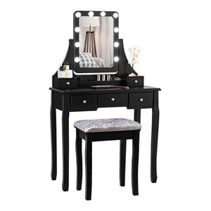Costway Vanity Set with Dressing Table and Cushion Stool in Black