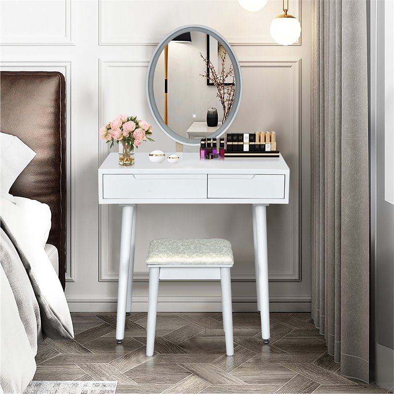 Costway Touch Screen 3 Lighting Modes Dressing/Makeup Vanity Set in White