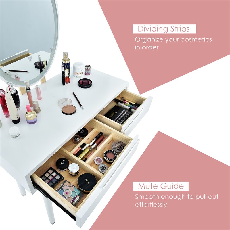 Costway Touch Screen 3 Lighting Modes Dressing/Makeup Vanity Set in White