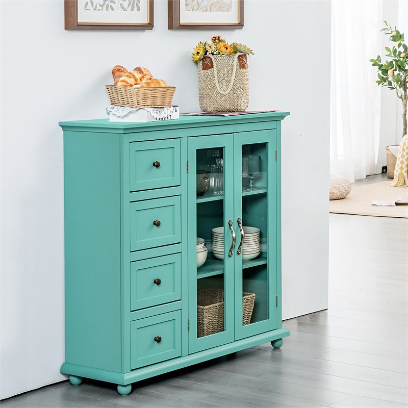 Costway Drawers & Doors Buffet Sideboard Table Kitchen Storage Cabinet in Green
