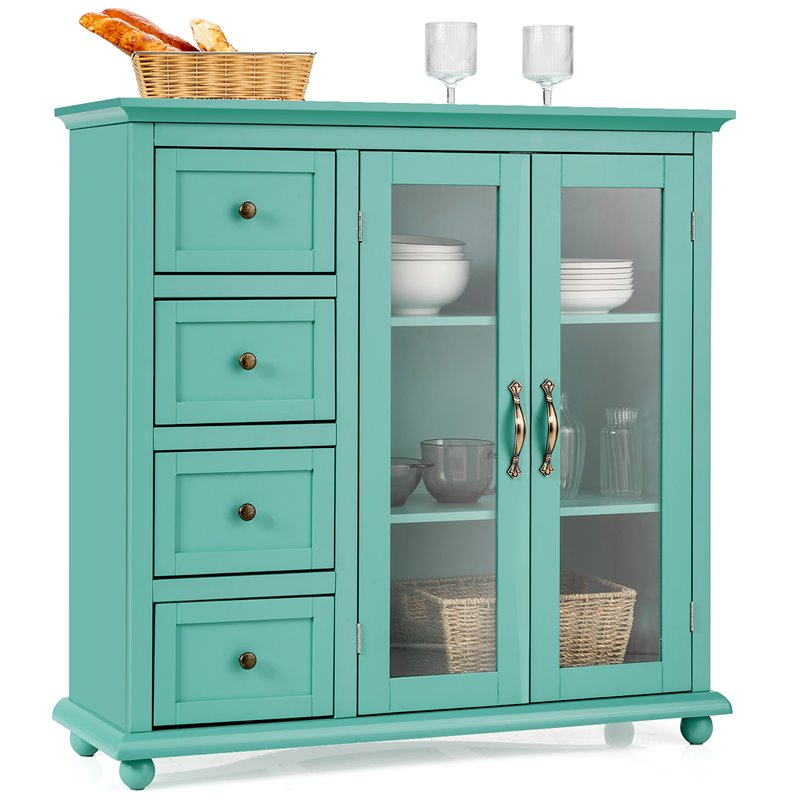 Costway Drawers & Doors Buffet Sideboard Table Kitchen Storage Cabinet in Green