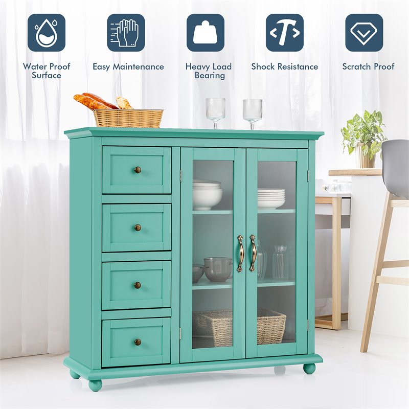 Costway Drawers & Doors Buffet Sideboard Table Kitchen Storage Cabinet in Green