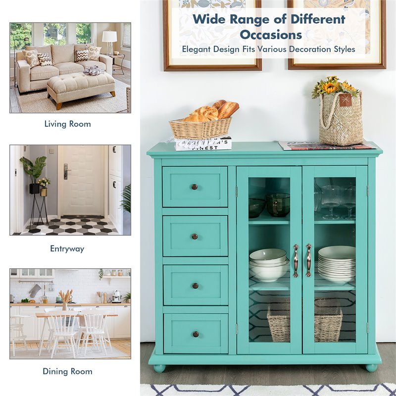 Costway Drawers & Doors Buffet Sideboard Table Kitchen Storage Cabinet in Green