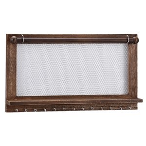 Costway Wall Mounted Organizer Vintage Wood Jewelry Holder Hanger Rack in Brown
