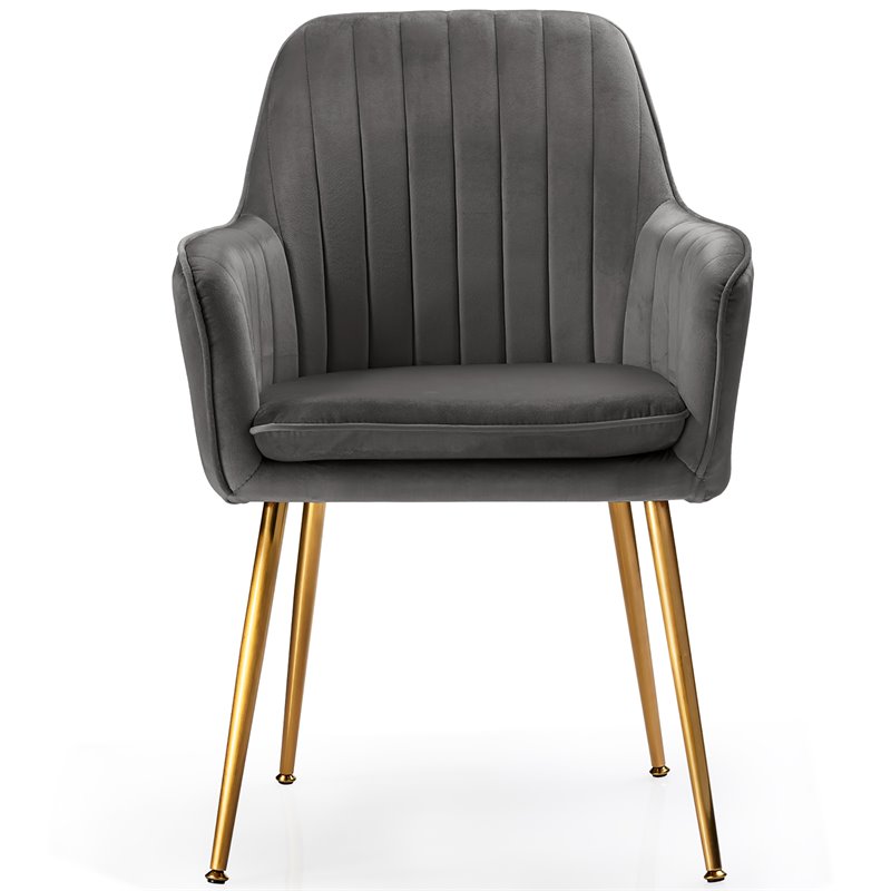 Costway Velvet Mid-Back Leisure Armchair with Gold Leg in Gray (Set of 2)