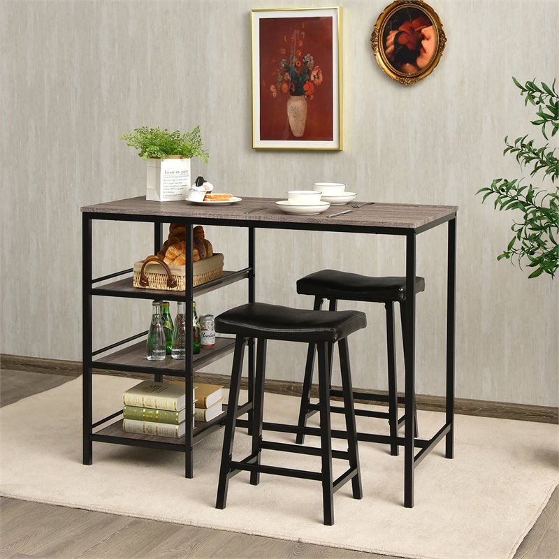 Costway 3-piece Counter Height Dining Bar Table Set with 2 Stools in Gray