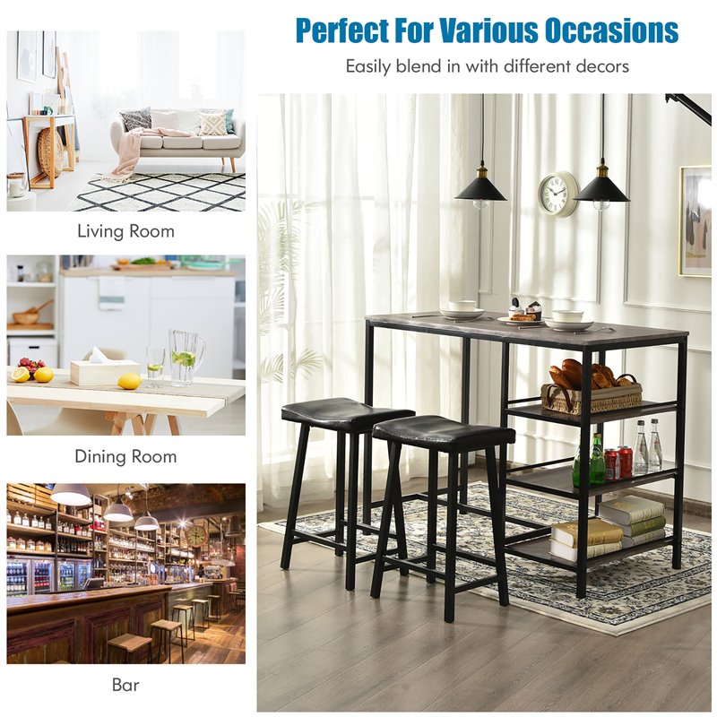 Costway 3-piece Counter Height Dining Bar Table Set with 2 Stools in Gray