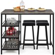 Costway 3-piece Counter Height Dining Bar Table Set with 2 Stools in Gray