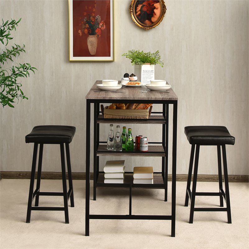Costway 3-piece Counter Height Dining Bar Table Set with 2 Stools in Gray