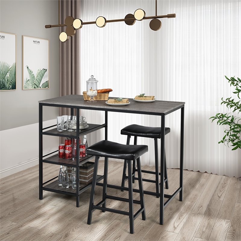 Costway 3-piece Counter Height Dining Bar Table Set with 2 Stools in Gray