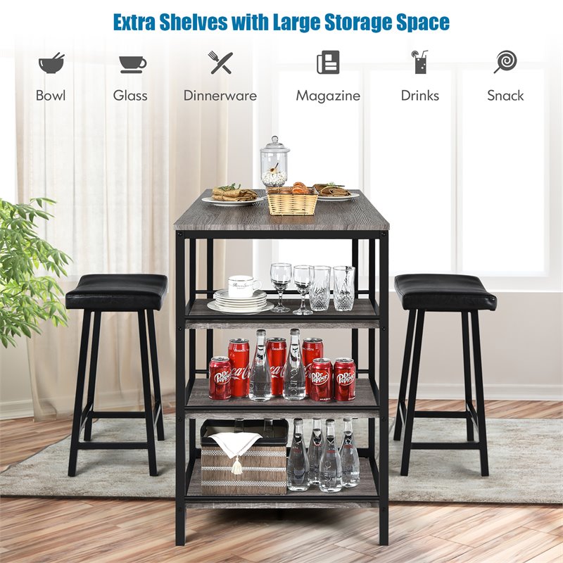 Costway 3-piece Counter Height Dining Bar Table Set with 2 Stools in Gray