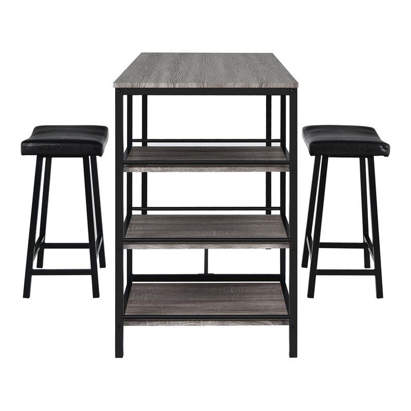 Costway 3-piece Counter Height Dining Bar Table Set with 2 Stools in Gray