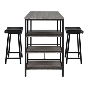 Costway 3-piece Counter Height Dining Bar Table Set with 2 Stools in Gray