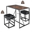 Costway 3-piece Kitchen Dining Table Set with Metal Frame & 2 Stools in Brown
