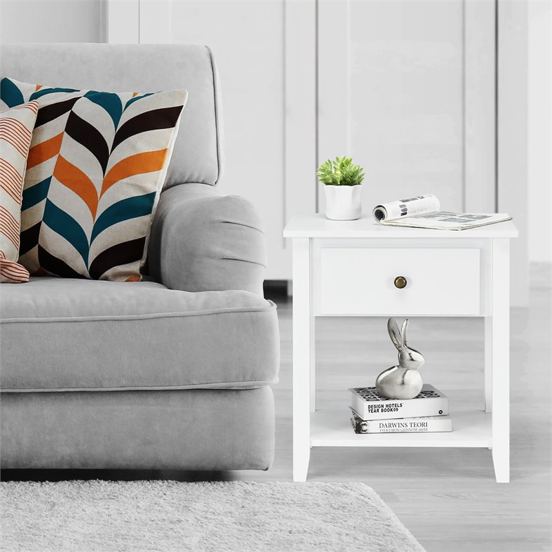 Costway Nightstand/Bedside Table/Sofa Table/End Table/Accent Table White