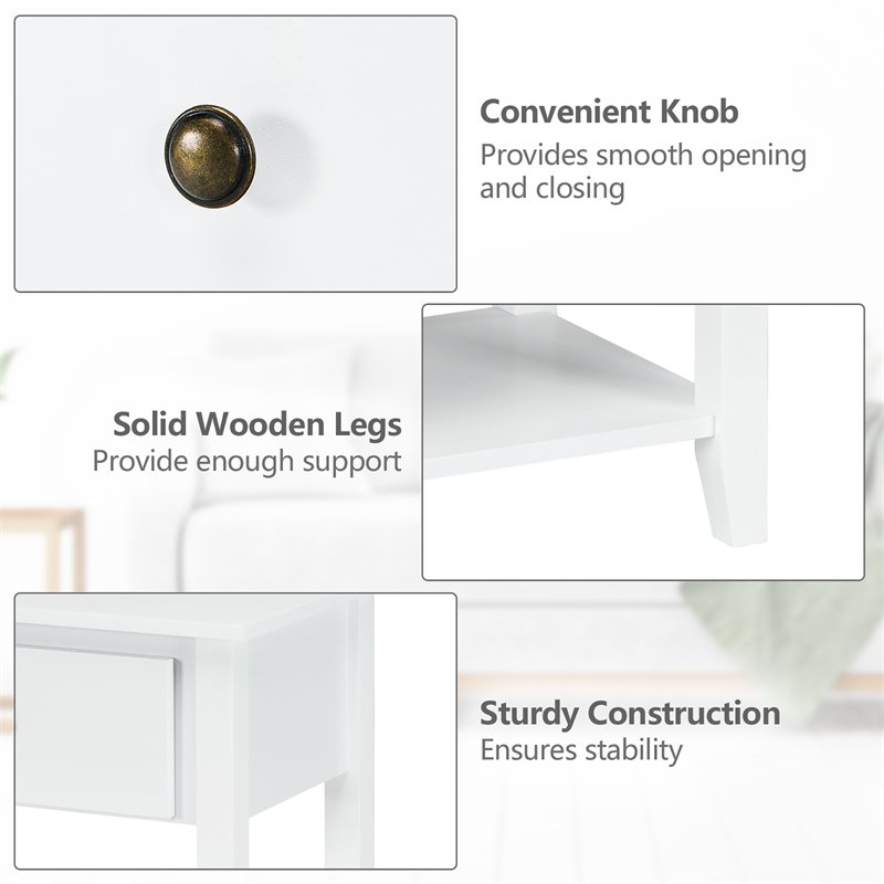 Costway Nightstand/Bedside Table/Sofa Table/End Table/Accent Table White
